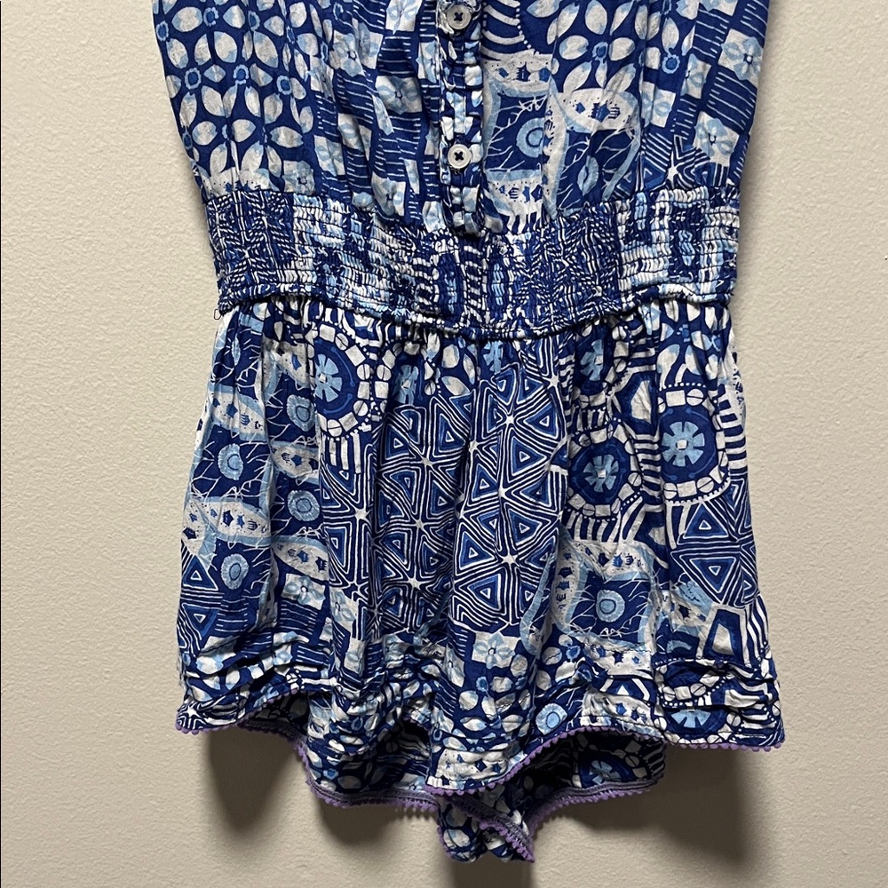 POUPETTE ST. BARTH Blue & White Sleeveless Button-Front Romper, Size S - Picture 4 of 9